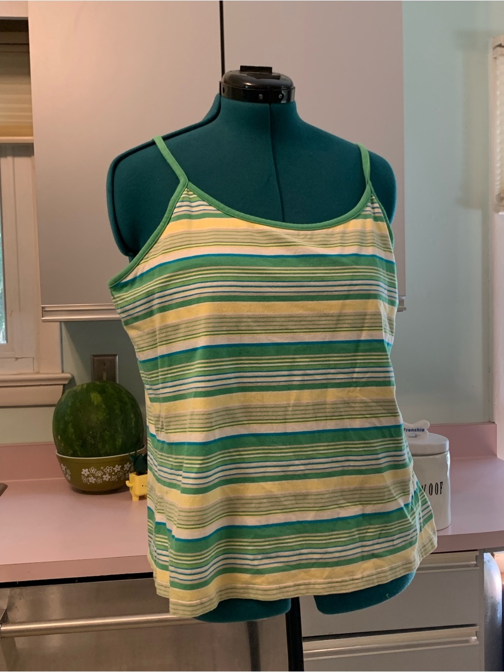 St. John's Bay Green and Yellow Striped Camisole